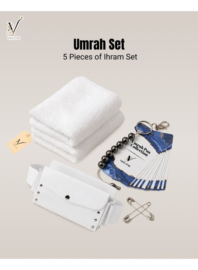 VIEW STAR Viewstar Ihram Set for Men – 5-Piece Hajj & Umrah Ahram Towel Set with Built-in Belt Bag, Ahram Bag, Umrah Dua Card, Tawaf Counter Tasbeeh & Secure Pins - Image 3