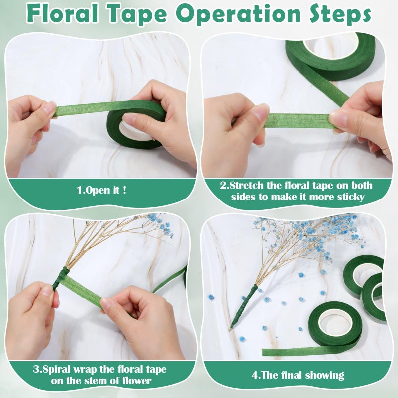 Paxcoo Floral Tape and Floral Wire Arrangement Tool Kit with Green Tape, Floral Wire, Boutonniere Flower pin, Cutter, White Ribbon and Elastic Pearl Wrist Corsage Bands for Bouquets - Image 4