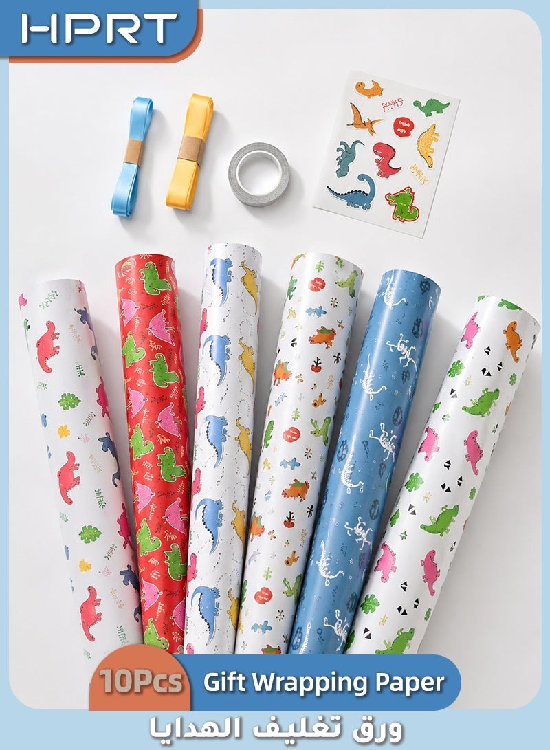 HPRT 6 Sheets Gift Wrapping Paper with Tape and Paper Rope, Colourful Wrapping Paper for Birthday Holiday Wedding Party DIY Crafts (50cm x 70cm) - Image 1