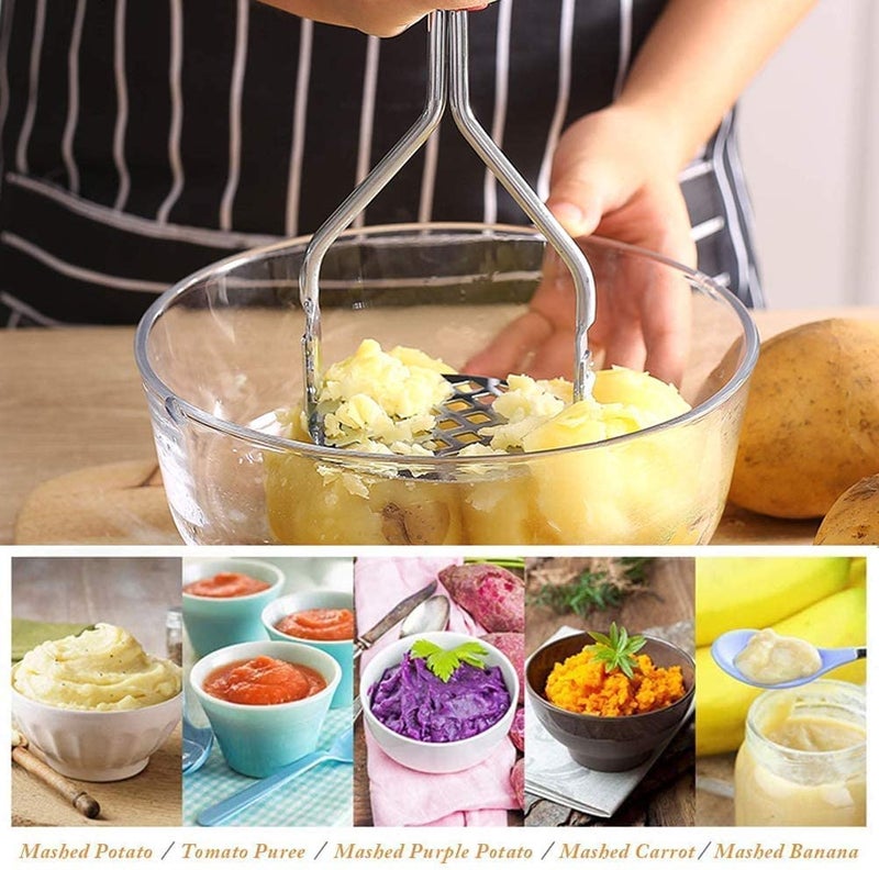 Krivety KRIVETY Potato Masher Stainless Steel Ricer Kitchen Gadget Non Slip Handle Utensil Mashed Vegetables Fruits Baby Food Heat Resistance Large Round Press Vegetable Sturdy Easy Use Cooking Grey - Image 3