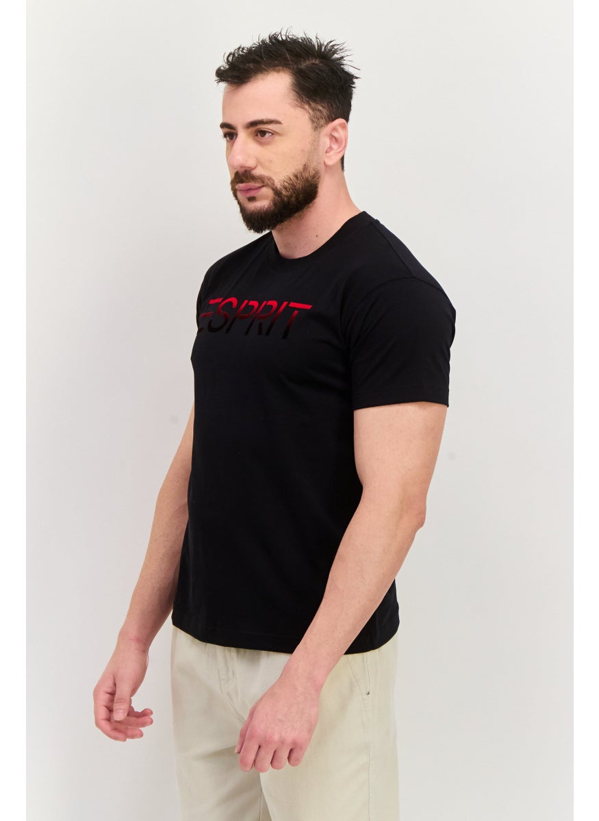 ESPRIT - Men Crew Neck Short Sleeves Brand Logo T-Shirt, Black/Red - Image 1
