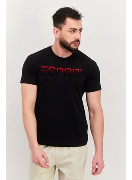Men Crew Neck Short Sleeves Brand Logo T-Shirt, Black/Red