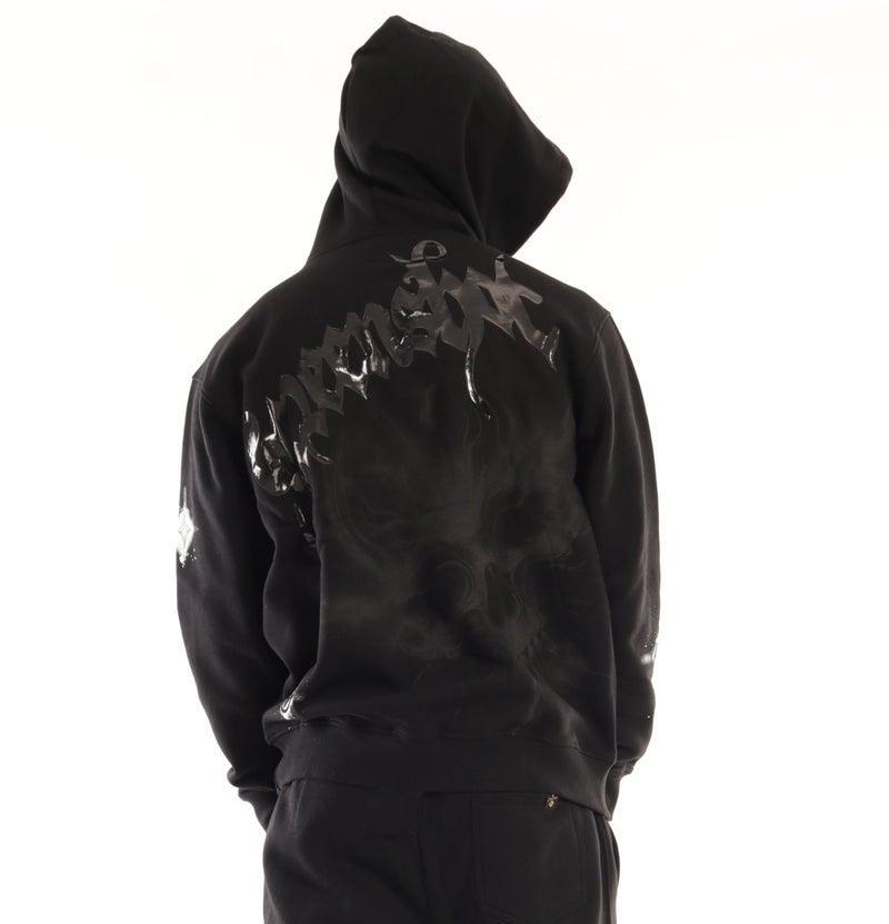 SCREENSHOT-H11521 Mens Urban Hip Hop Premium Streetwear Oversize Fit Fleece Hoodie - Rhinestone Black on Black Star Splashed Logo Embroidery Patch Pullover Sweatshirt-Black/Black-Medium - Image 5