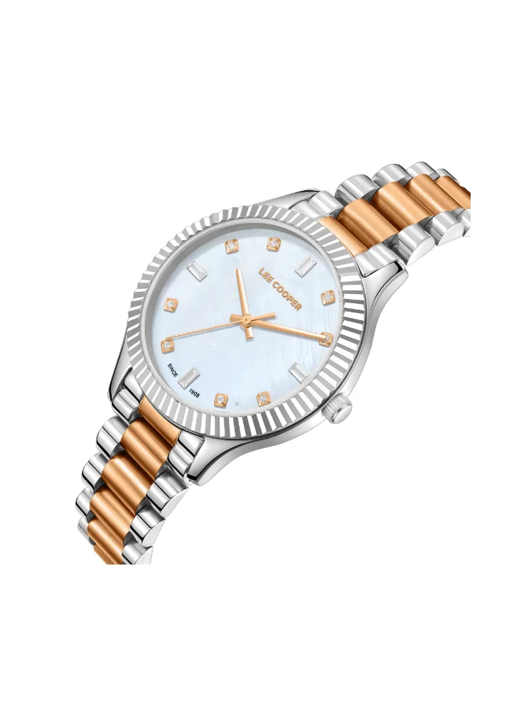 لي كوبر LEE COOPER LC08079.520 Women's Analog Display Watch & Metal Strap Silver/Rose Gold