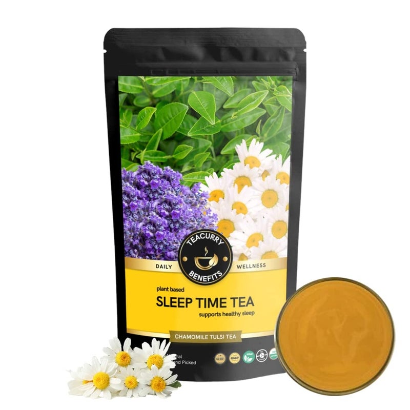 TEACURRY Natural Sleeptime Tea - 50 Grams | 100% Green Tea Lemongrass, Chamomile, Lavender | Helps Relax Sleep, Calms Nerves, Beats Insomnia | Relax Tea (50 Grams Loose Tea) - Image 1