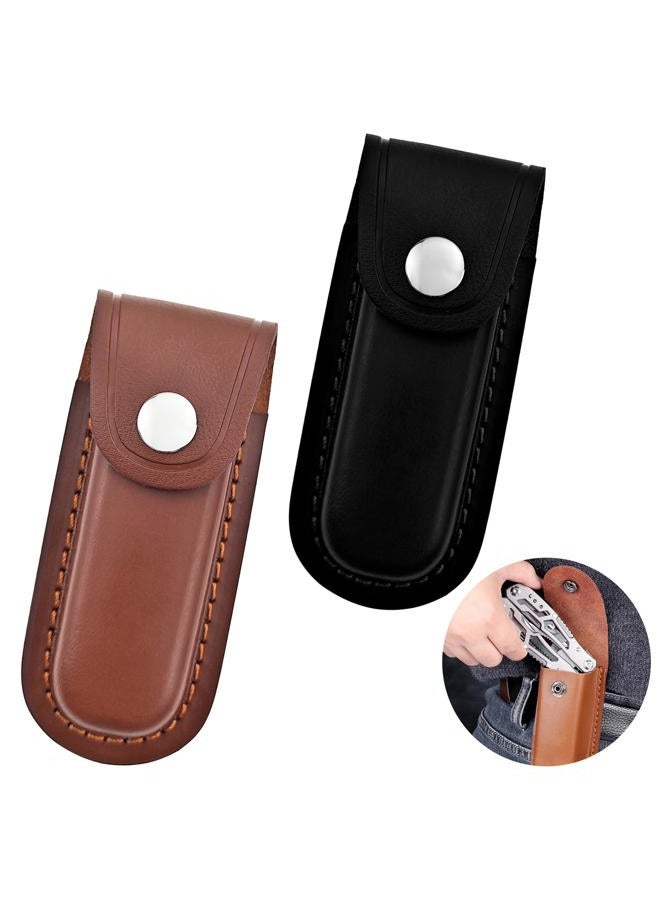Arvintas 2 Pack Pocket Knife Sheath, Multitool Sheath, Leather Knife Sheath Holster with Belt Loop, Snap Fastener Hunt Holder Pocket for Travel Multi Tool Case Belt Hiking Pouch Holster - Image 1