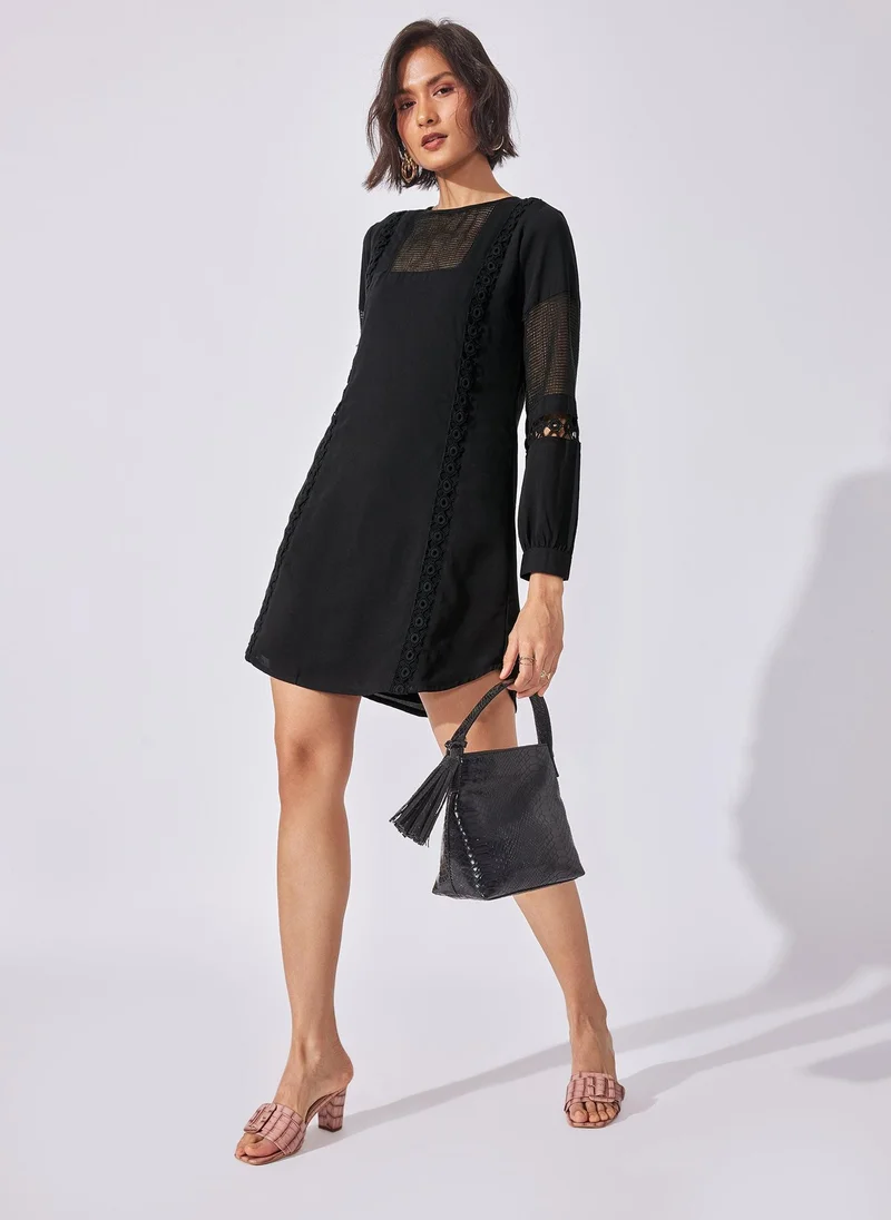 The Label Life The Label Life Women's Shift Dress with Sheer Mesh and Lace Detailing - Black