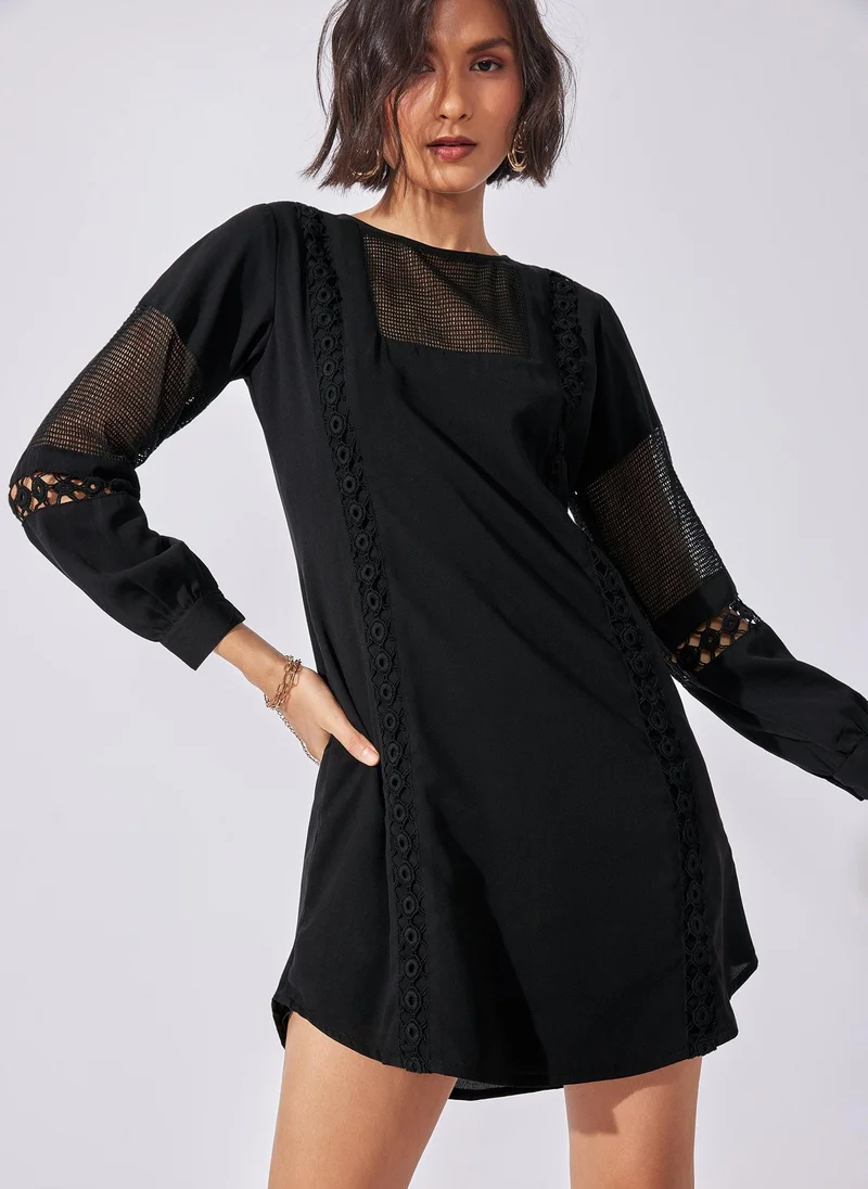 The Label Life The Label Life Women's Shift Dress with Sheer Mesh and Lace Detailing - Black
