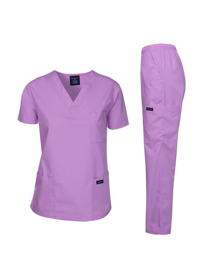 DAGACCI Women's and Men's Medical Scrubs Top and Pants Set, Lavender, L - Image 1