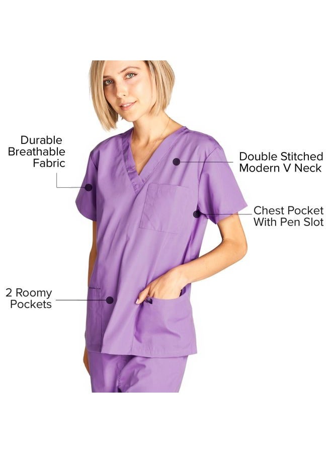 DAGACCI Women's and Men's Medical Scrubs Top and Pants Set, Lavender, L - Image 5