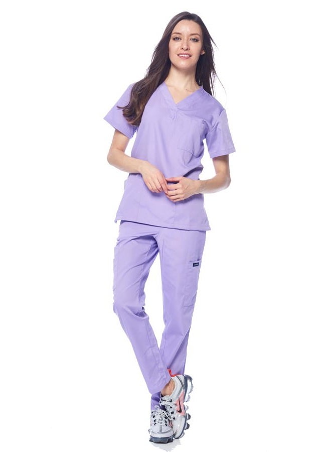 DAGACCI Women's and Men's Medical Scrubs Top and Pants Set, Lavender, L - Image 2