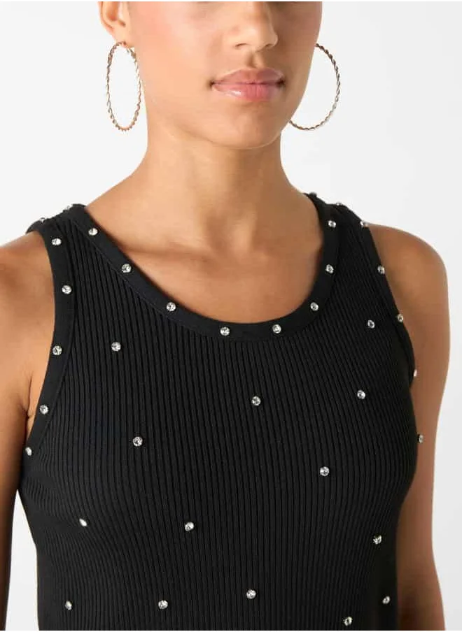 2Xtremz 2Xtremz Embellished Sleeveless Top with Round Neck