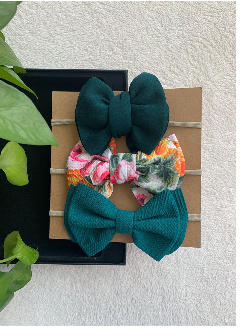 The Girl Cap The Girl Cap Elastic Baby Headband Stretchable Nylon Assorted Hairbands Hair Accessories for Baby -  Green  - 3PCs  - Image 2