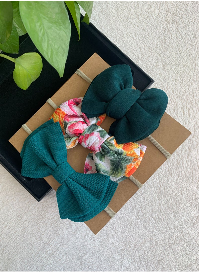The Girl Cap The Girl Cap Elastic Baby Headband Stretchable Nylon Assorted Hairbands Hair Accessories for Baby -  Green  - 3PCs  - Image 3