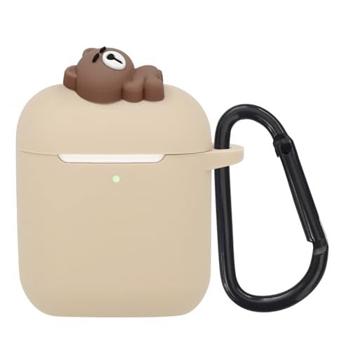 Wonhibo for Airpods Case, Cute Silicone Animal Soft Cover for Airpod 1 2 with Keychain (Khaki Bear) - Image 1