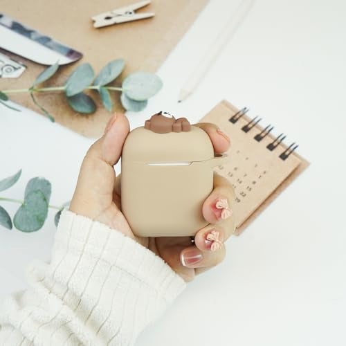 Wonhibo for Airpods Case, Cute Silicone Animal Soft Cover for Airpod 1 2 with Keychain (Khaki Bear) - Image 5