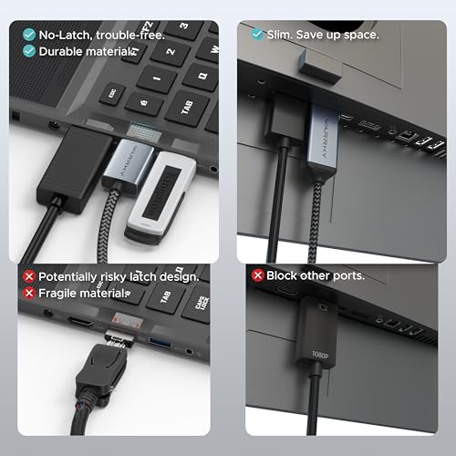 Warrky كابل WARRKY DisplayPort إلى HDMI 10 قدم [حالة معدنية، كابل نايلون] نقل أحادي الاتجاه DP 1.2 من الكمبيوتر إلى شاشة HDMI 1.4 متوافق مع Dell و HP و Samsung و PC و Laptop و Projector و TV – سلبي - Image 3