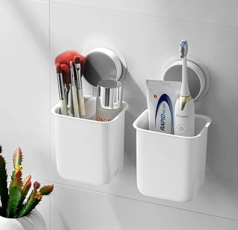 Gokharidi Toothpaste Holder Wall Mounted Multi funtion Holder Easy Wall Mount Magic Sticker Kitchen & Bathroom Storage Organizer Stationery Holder (White) - Image 1