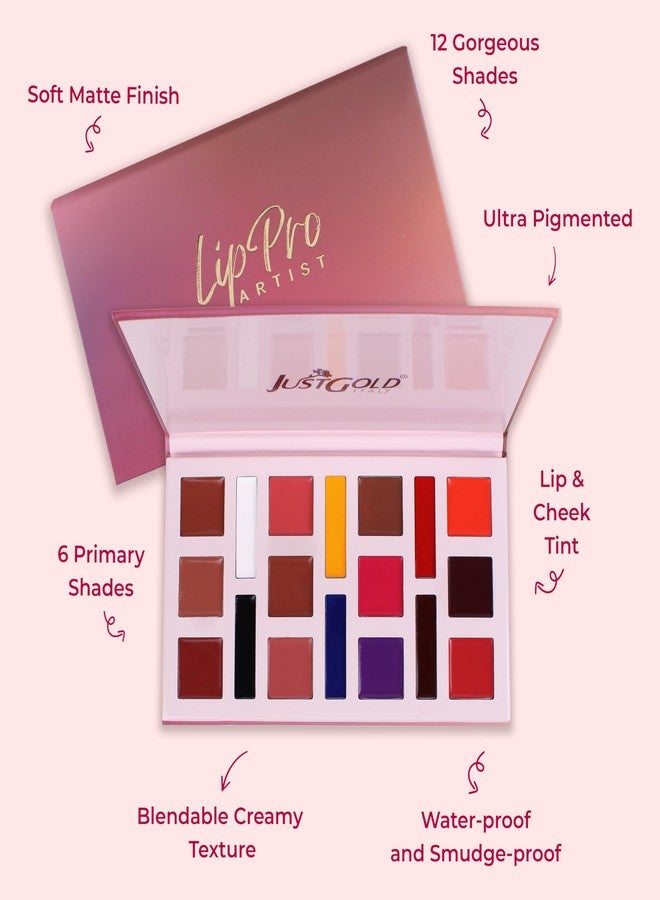 JUST GOLD Justgold Lip Pro Artist Palette Pigmented Colors Creamy Matte Finish Lip Color Lipstick (JG-9389 - #01) - Image 2