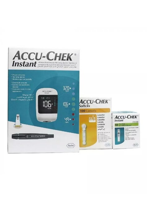 Accu-Chek Instant Blood Sugar Monitoring System + Accu-Chek Instant Test Strips 50's + Accu-Chek Softclix Lancets 100's