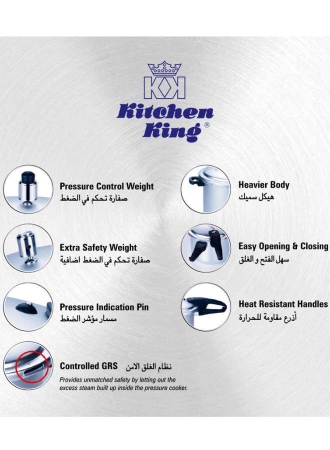 Kitchen King Available in sizes ranging from 3 liters to 60 litersLiters KitchenKing Blaze Anodized Pressure Cooker with Extra Gas Kit-Controlled Gas Release System-Pressure Indication Pin-Extra Safety Easy Opening & Heat Resistant Handle Silver - Image 4
