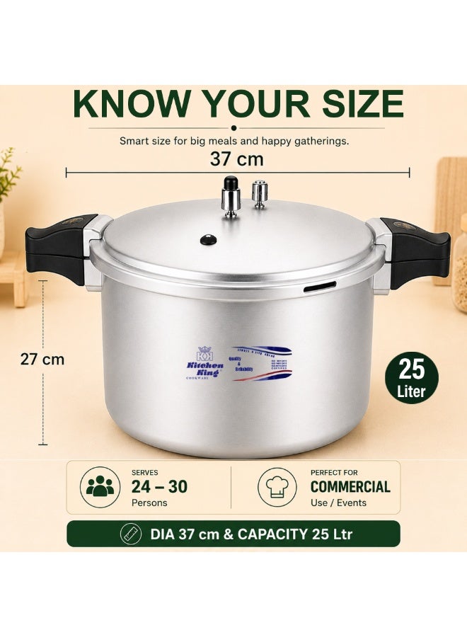 Kitchen King 25Liters Kitchen King Blaze Commercial Pressure Cooker, 25 Liter, Heavy-Duty Satin Finish Aluminium Body, Secure Locking Lid, Large Capacity Cooker for Bulk Cooking & Events Silver - Image 2