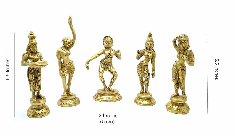 Two Moustaches Brass Apsara Showpieces Set of 5 Statues Decorative Items for Home Show Pieces for Home Decor Gifts for House Warming Ceremony Ethnic Home Decor Standard Pack of 5 - Image 4
