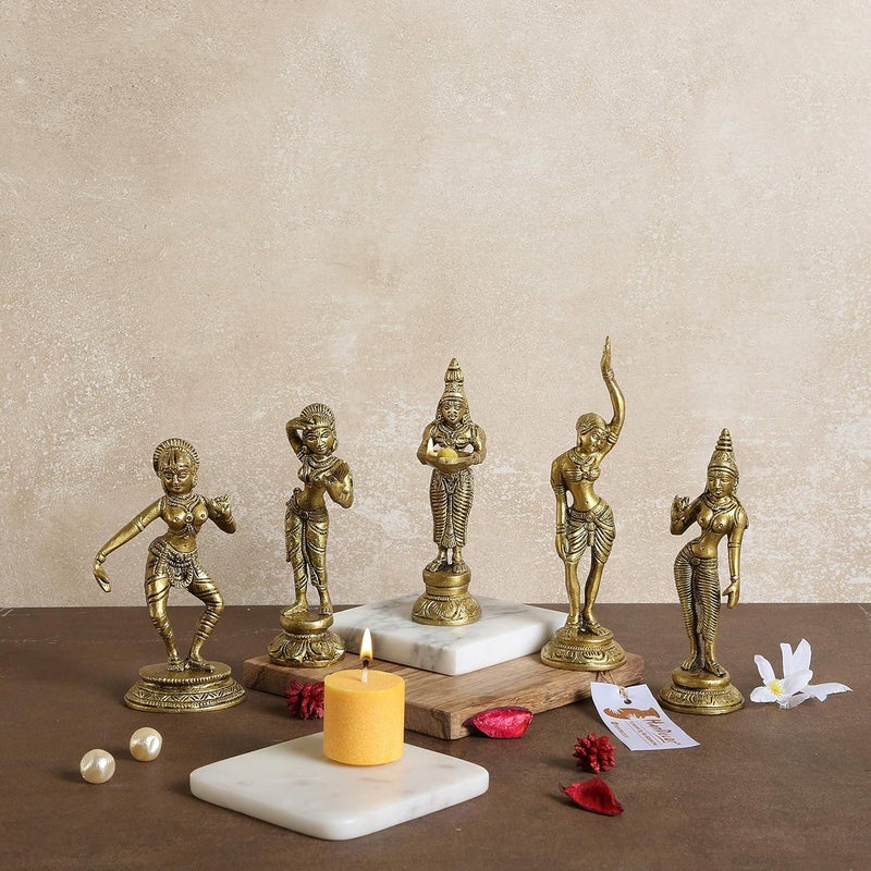 Two Moustaches Brass Apsara Showpieces Set of 5 Statues Decorative Items for Home Show Pieces for Home Decor Gifts for House Warming Ceremony Ethnic Home Decor Standard Pack of 5 - Image 2