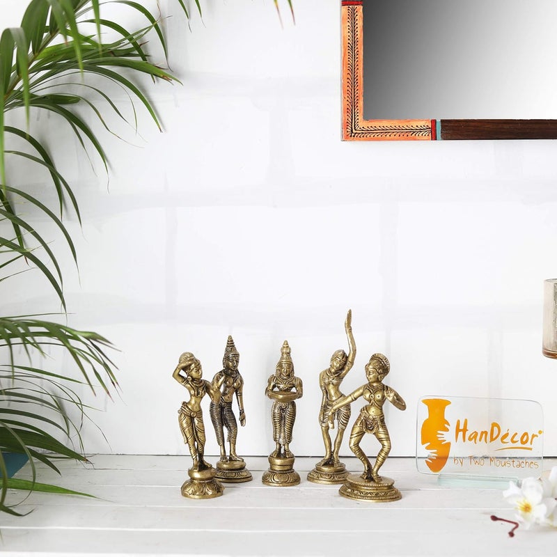 Two Moustaches Brass Apsara Showpieces Set of 5 Statues Decorative Items for Home Show Pieces for Home Decor Gifts for House Warming Ceremony Ethnic Home Decor Standard Pack of 5 - Image 3