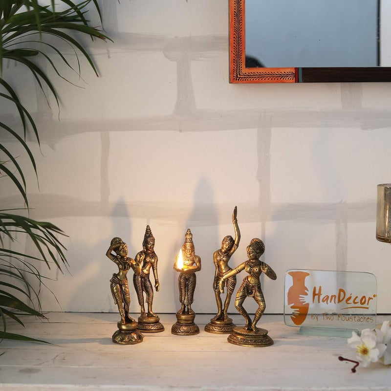 Two Moustaches Brass Apsara Showpieces Set of 5 Statues Decorative Items for Home Show Pieces for Home Decor Gifts for House Warming Ceremony Ethnic Home Decor Standard Pack of 5 - Image 5