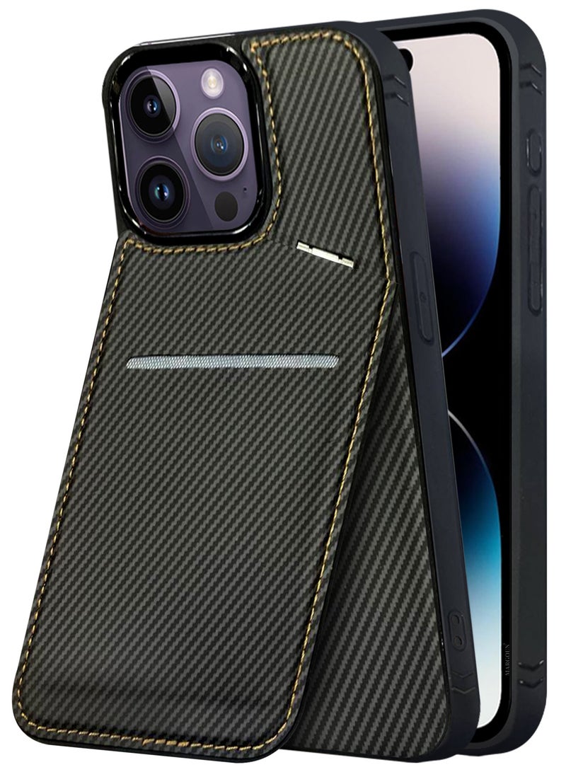 CATANES iPhone 14 Pro Max Case Cover Leather with Card Holder and Kickstand for Men Women Phone Case with Carbon Fiber Pattern  - Image 3