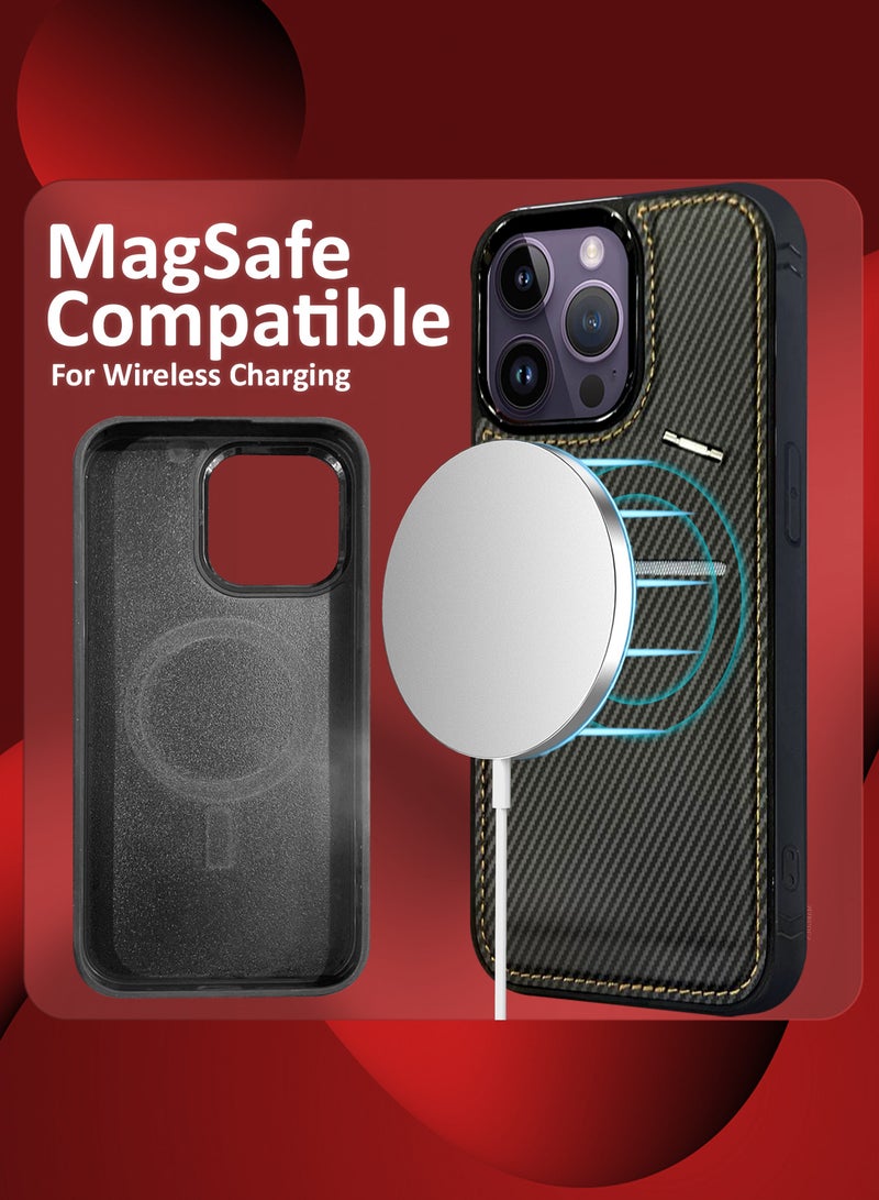 CATANES iPhone 14 Pro Max Case Cover Leather with Card Holder and Kickstand for Men Women Phone Case with Carbon Fiber Pattern  - Image 5