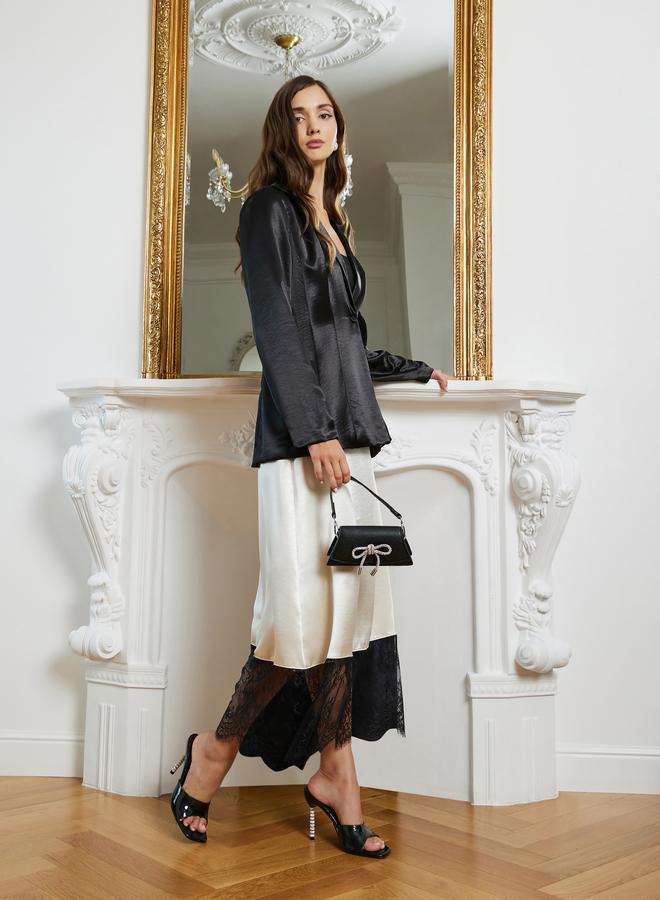 Styli Cream A-Line Maxi Skirt with Lace Trim - Image 3