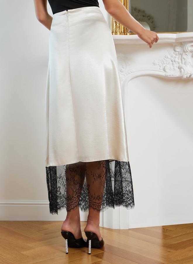 Styli Cream A-Line Maxi Skirt with Lace Trim - Image 5