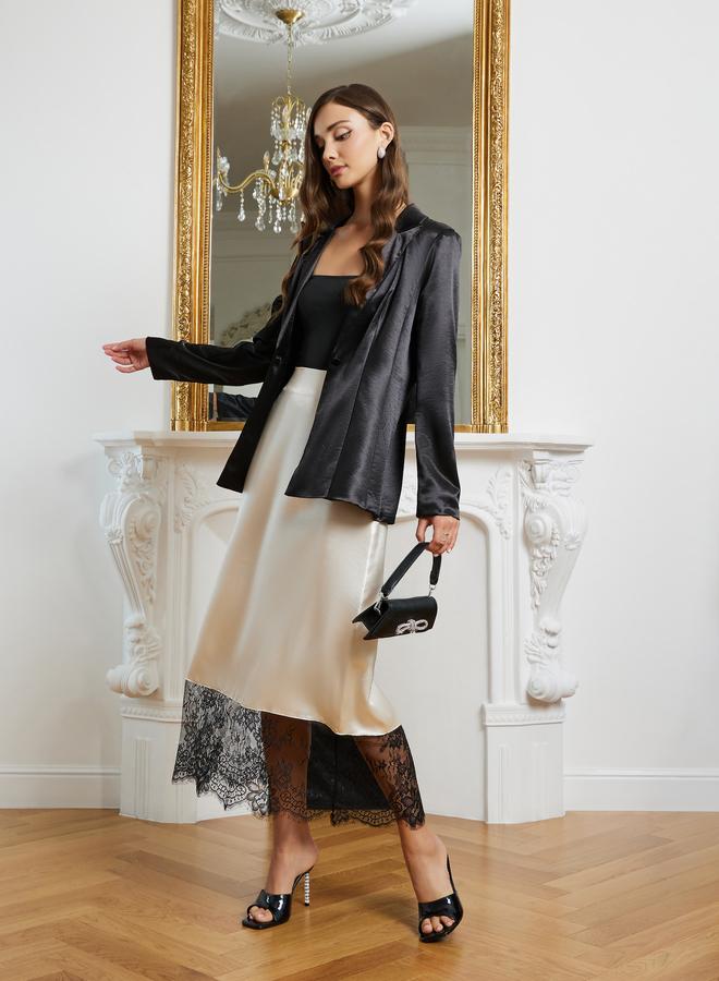 Styli Cream A-Line Maxi Skirt with Lace Trim - Image 1