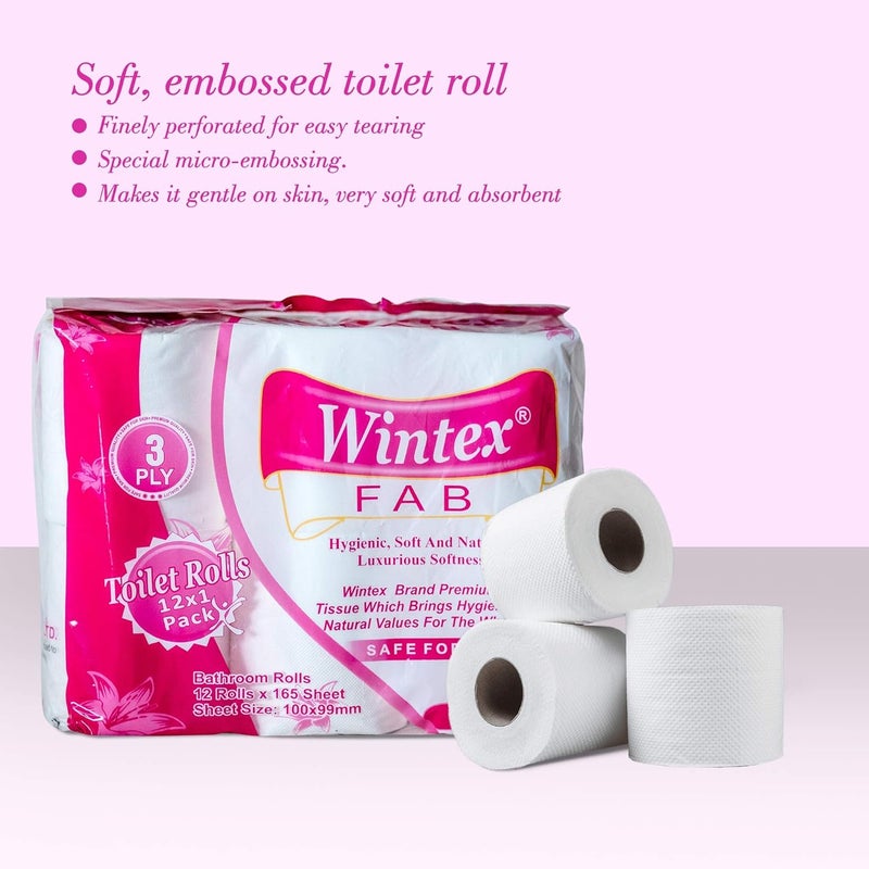 WINTEX FAB 3 Ply Toilet Bathroom Paper Rolls (Total 12 Rolls) - Image 4