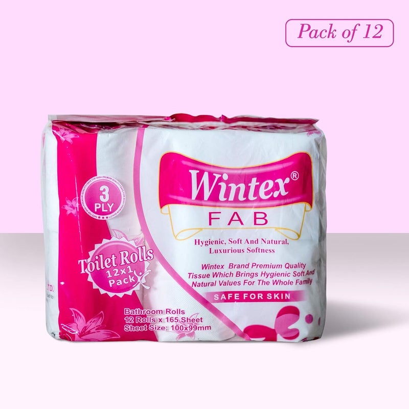 WINTEX FAB 3 Ply Toilet Bathroom Paper Rolls (Total 12 Rolls) - Image 2