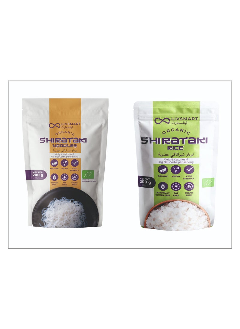 LIVSMART Livsmart Organic Shirataki (Konjac) COMBO - Keto Noodles 200g and Keto Rice 200g (Combo Pack of 2)  - Image 1