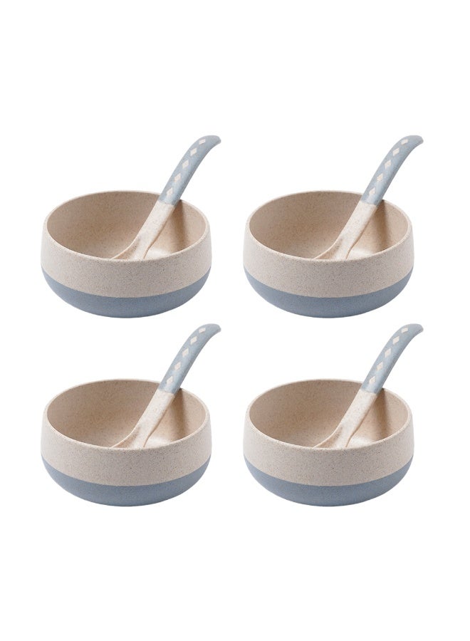 FRENVI Earth-Friendly Soup Bowls with Spoons, 250 ml, Made with Bamboo Fibers & Rice Husk, Microwave Safe Bowls for Kitchen, Serving Bowl Set (Azur Grey, Pack of 4) - Image 1