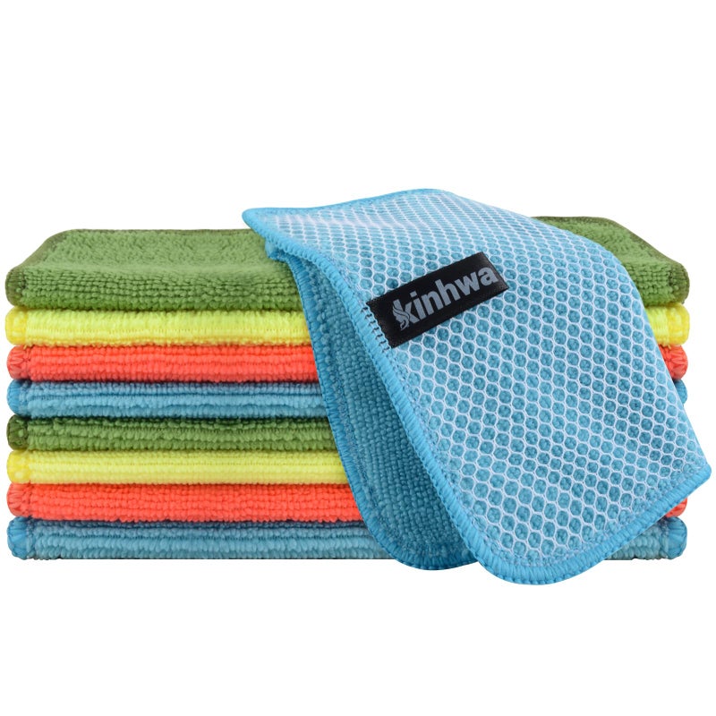 KinHwa Kitchen Washcloths for Dishes Absorbent Microfiber Dish Cloths Quick Dry Dish Rags with Poly Scour Scrub Side Ideal for Kitchen Cleaning (Mixing Colors #1, 7inchx7inch 9 Pack) - Image 1