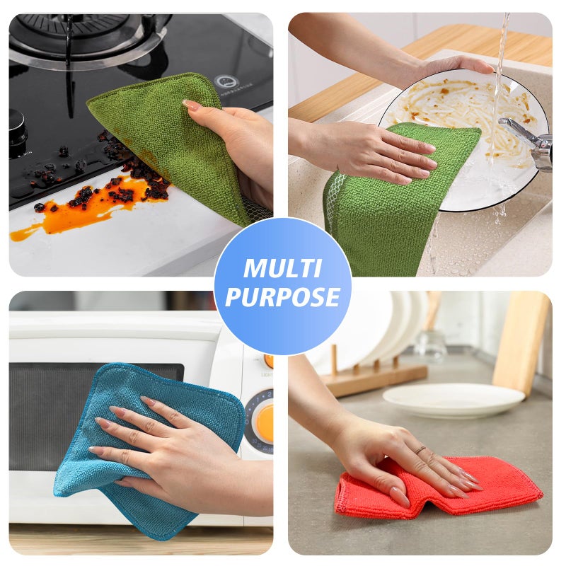 KinHwa Kitchen Washcloths for Dishes Absorbent Microfiber Dish Cloths Quick Dry Dish Rags with Poly Scour Scrub Side Ideal for Kitchen Cleaning (Mixing Colors #1, 7inchx7inch 9 Pack) - Image 4
