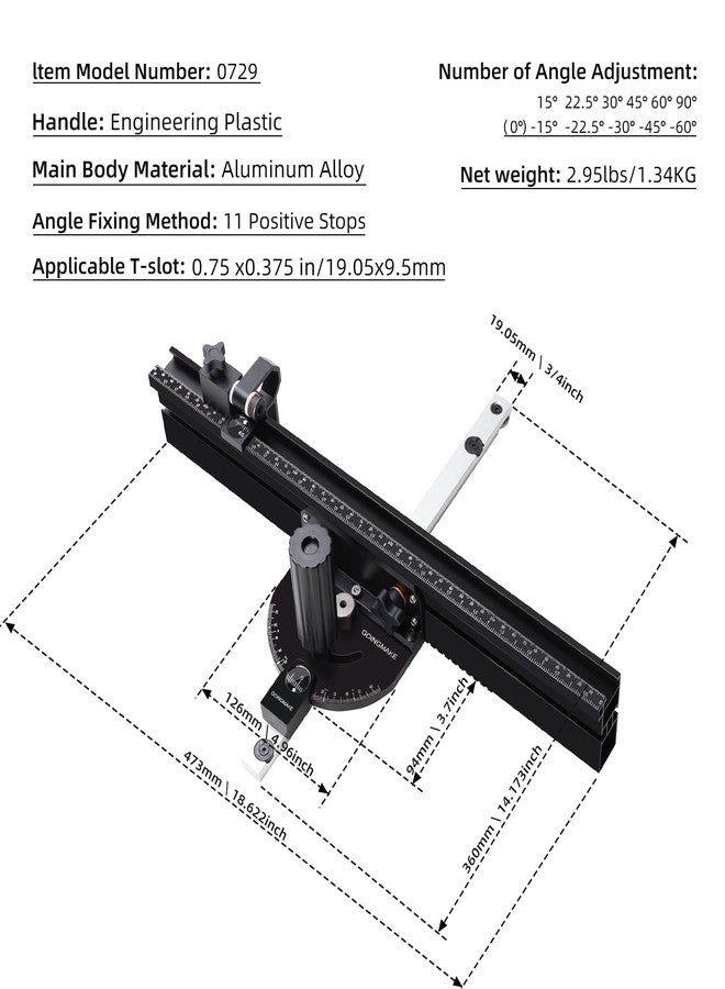 GOINGMAKE Portable Table Saw Miter Gauge with 460mm Fence and Multifunction Flip Stop and Positive Angle Stops, Miter Gauge for Table Saw Accessories, for Woodworking Cuts, Fits 3/4"x3/8" Slot - Image 3