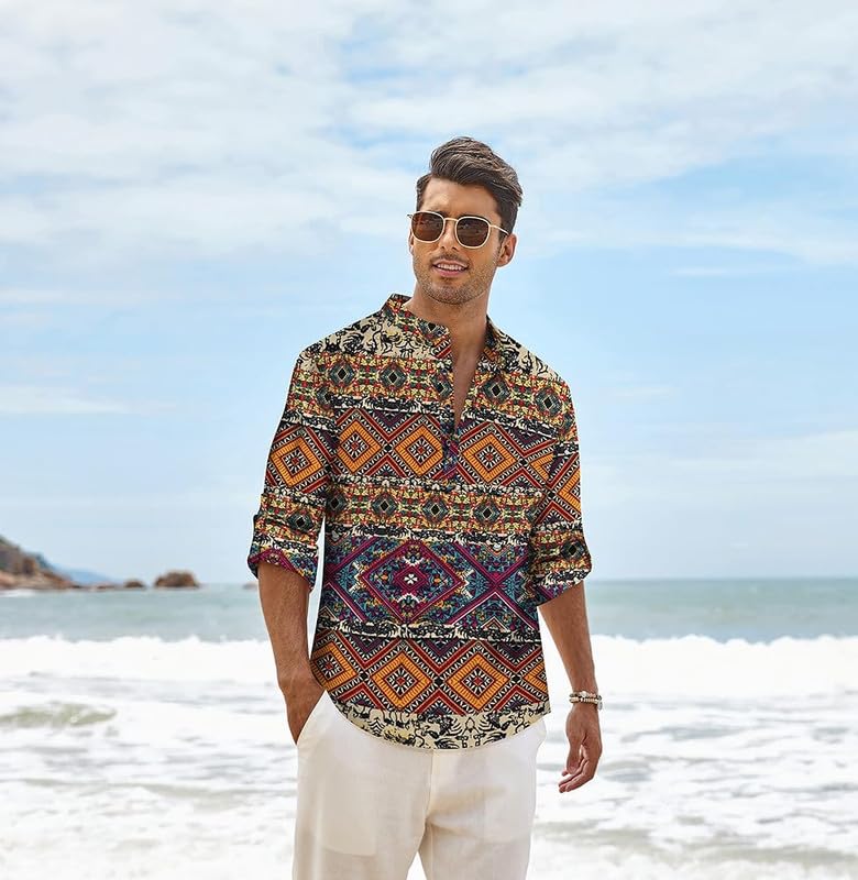 Bellstone Men's Polycotton Regular Regular Fit Kurta (Kurta1400_Yellow Print_XL - Image 2