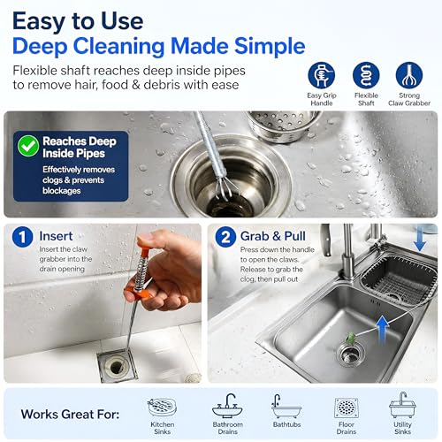 Blushinsta ABS and Stainless Steel Hair Catching Drain Cleaner Wire Spring Sink Cleaning Stick (162cm ; Red) - Image 4