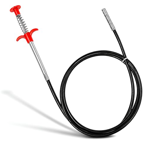 Blushinsta ABS and Stainless Steel Hair Catching Drain Cleaner Wire Spring Sink Cleaning Stick (162cm ; Red) - Image 1