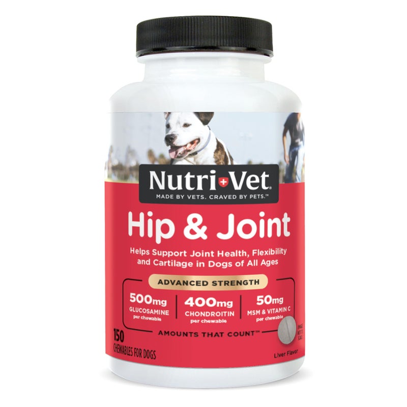 nutri vet Nutri-Vet Advanced Strength Hip & Joint Chewable Dog Supplements - Formulated with Glucosamine & Chondroitin to Support Dog Cartilage & Mobility - 150 Tablets - Image 1