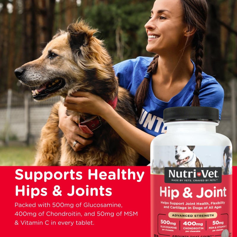 nutri vet Nutri-Vet Advanced Strength Hip & Joint Chewable Dog Supplements - Formulated with Glucosamine & Chondroitin to Support Dog Cartilage & Mobility - 150 Tablets - Image 2