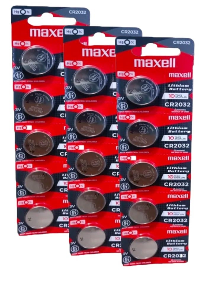 ماكسل بطارية ليثيوم من 15 قطعه طراز CR2032 صناعة ياباني