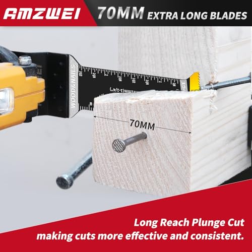 AMZWEI 20 Pcs Extra Long Titanium Oscillating Tool Blades & Japanese Teeth, Curved Edge Multitool Blades for Metal, Wood, Plastic, Oscillating Saw Blades Compatible with Dewalt Bosch Milwaukee Ryobi - Image 2