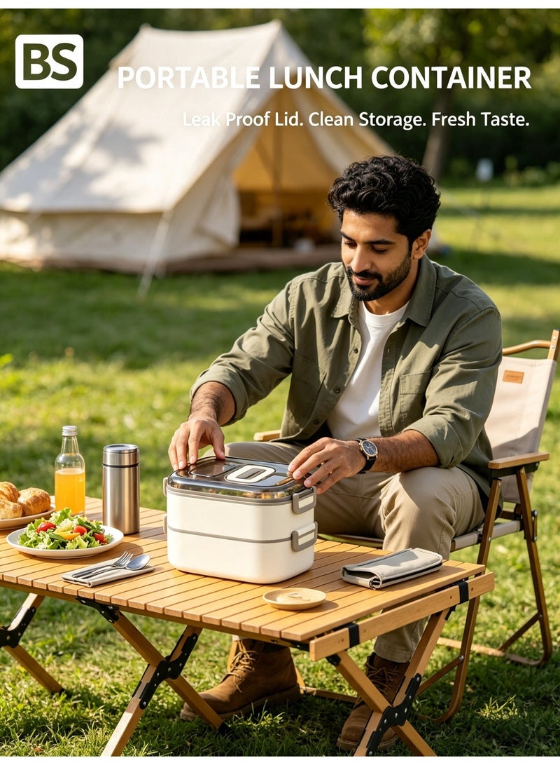 BS 2-Layer Bento Box Lunch Box | Microwave-Safe | Leak-Proof Food Container with Stackable Design | For Kids and Adults | Suitable for Back to School, Office, Camping | Gray (700ml+400ml) - Image 3